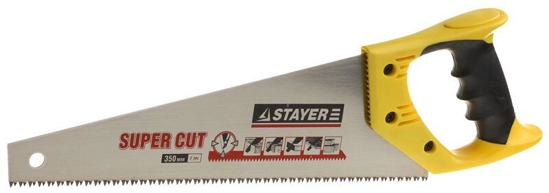 Ножовка STAYER "SUPER CUT" по дереву, 2-комп. пластиковая ручка, 3D-заточка, закаленный зуб, 7 TPI, 400мм от компании "LaROCHE Construction Services" строительная компания - фото 1