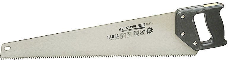 Ножовка STAYER "ТАЙГА" по дереву, пластиковая ручка, прямой крупный зуб, 5 TPI (5мм), 450мм от компании "LaROCHE Construction Services" строительная компания - фото 1