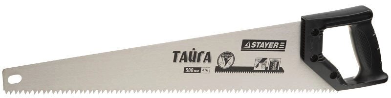 Ножовка STAYER "ТАЙГА", прямой крупный перетачиваемый зуб, двухкомпонентная рукоятка, 4 TPI, 500мм от компании "LaROCHE Construction Services" строительная компания - фото 1