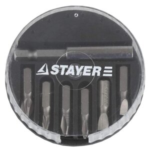 Набор STAYER Биты "MASTER" с магнитным адаптером в круглом мини-боксе, PH1, PH2, PZ1, PZ2, SL4,5, SL5,5, 7 пр.