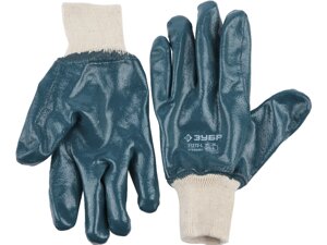 Перчатки ЗУБР "МАСТЕР" рабочие с манжетой, с полным нитриловым покрытием, размер L (9)