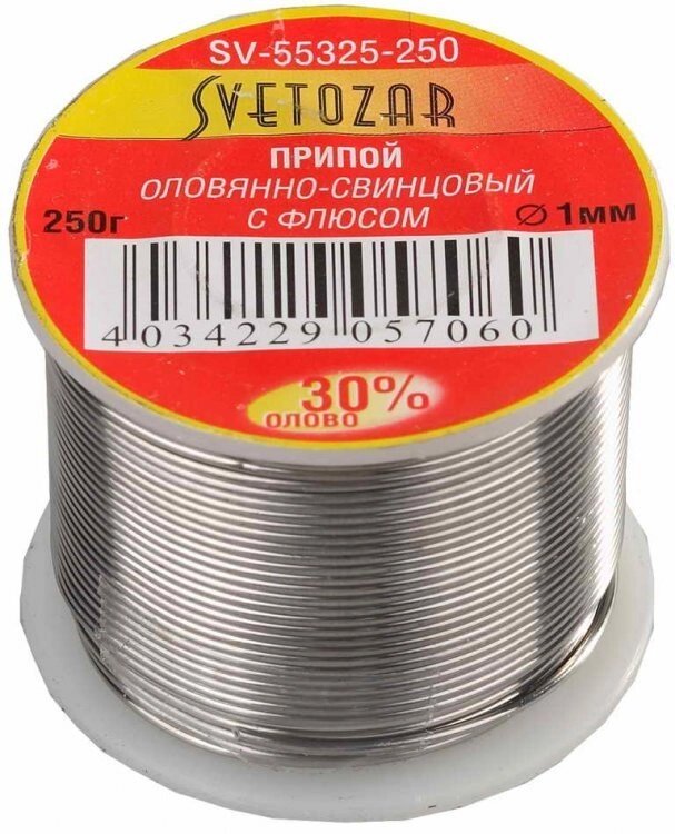 Припой СВЕТОЗАР оловянно-свинцовый, 30% Sn / 70% Pb, 250гр от компании "LaROCHE Construction Services" строительная компания - фото 1