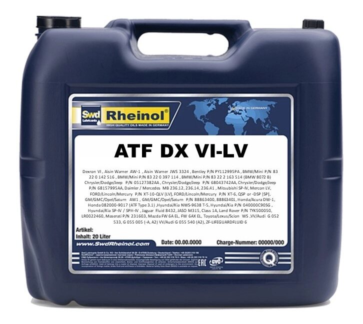 SwdRheinol ATF DX VI-LV - Синтетическая  универсальная жидкость (DexronVI) 20 литров от компании Смазочные материалы  «SwdRheinol»  в Казахстане - фото 1