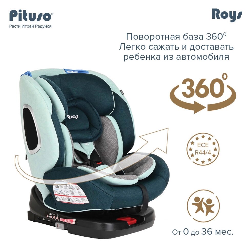 Автокресло c рождения до 12 лет Roys IsoFix, изумрудно-серый (Pituso, Испания-Россия) от компании МИР ДОМА - фото 1