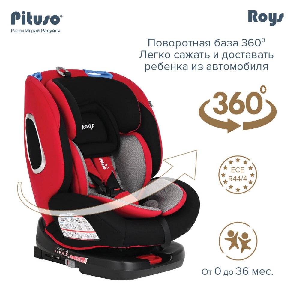 Автокресло c рождения до 12 лет Roys IsoFix, рубиново-серый (Pituso, Испания-Россия) от компании МИР ДОМА - фото 1