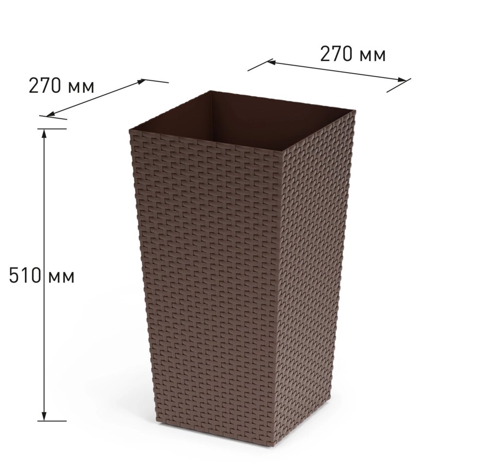 Кашпо 28 л. "Ротанг" 27х27х51см, венге (Альтернатива пласт, Россия) от компании МИР ДОМА - фото 1