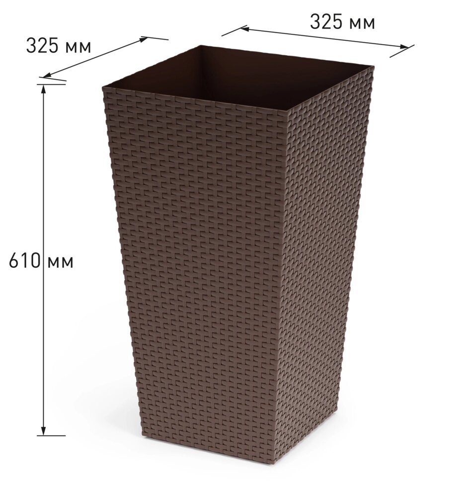 Кашпо "Ротанг" 325х325х610мм, 47л венге (Альтернатива пласт, Россия) от компании МИР ДОМА - фото 1