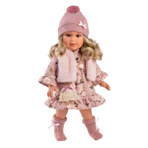 Кукла Анна 40 см, блондинка в роз. платье и мех. жилете (LLORENS, Испания)