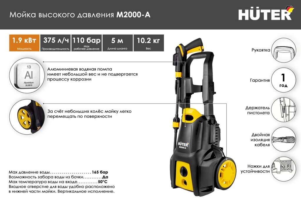 Мойка M2000-A (Huter, Германия) от компании МИР ДОМА - фото 1