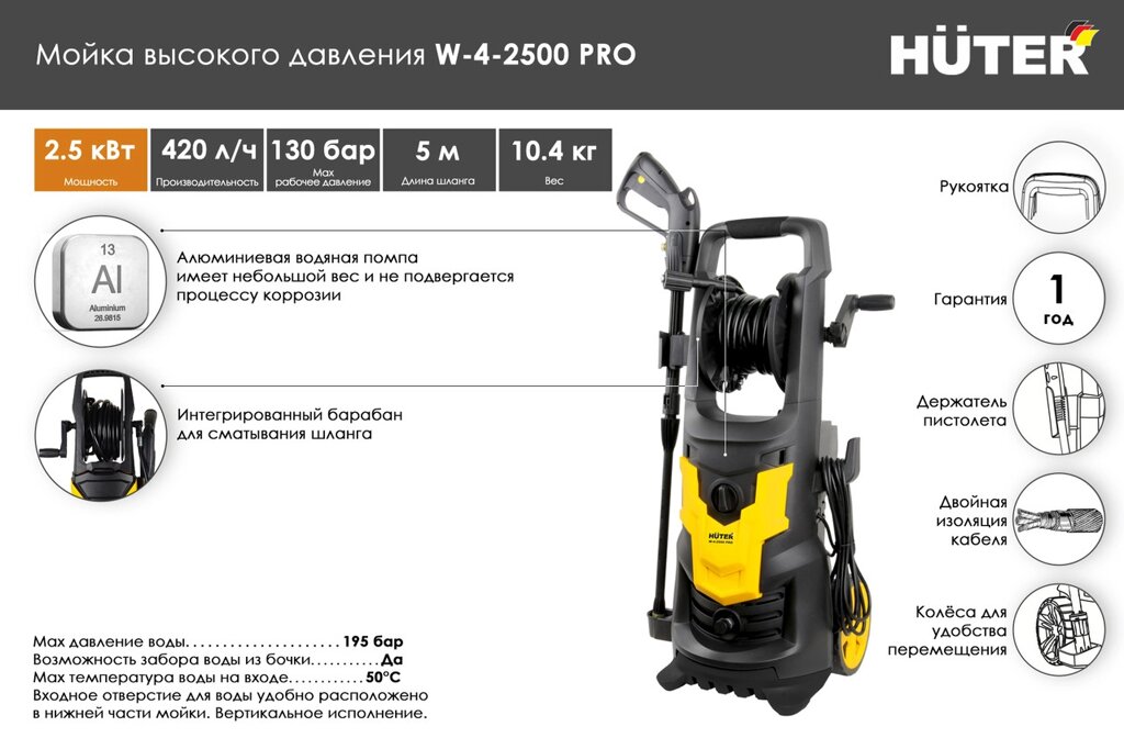 Мойка W-4-2500 PRO (Huter, Германия) от компании МИР ДОМА - фото 1