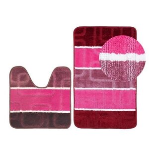 Набор ковриков ванна/туалет, Полоска квадраты розовый 45*45, 45*75 Twist (Аквалиния, Россия)