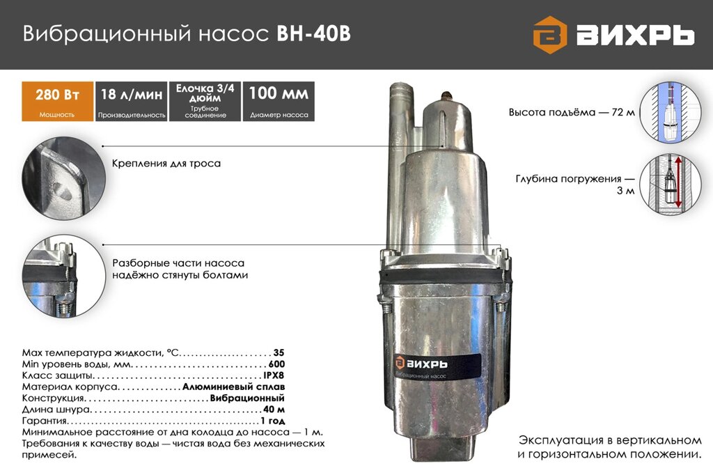 Вибрационный насос ВИХРЬ ВН-40В - распродажа