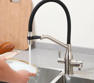 Смеситель Frap для кухни F4397-5 с подключением фильтра питьевой воды сатин/черный