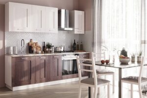 Кухонный гарнитур Форест, белый, фасада - ясень Анкор тёмный 240х217х52,6 см