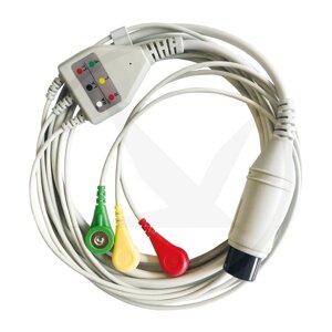 Кабель ЭКГ монитора, 3 ответвления, IEC, Snap