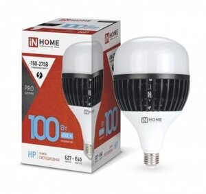 Лампа светодиодная LED-HP-PRO 100Вт грушевидная 6500К холод. бел. E27 9500лм 150-275В с адаптером E40 бел. IN HOME