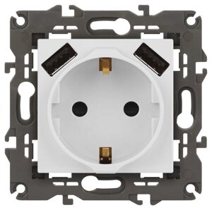 Розетка ЭРА Elegance 14-4109-01М 2P+E 16A-250В штор. с 2xUSB 5В-3А матов. бел. Эра Б0065773