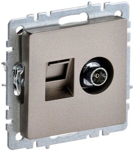 Розетка компьютерная + телевизионная 2-м Brite РТВ/РК12-БрШ RJ45 кат. 5E + TV шампань IEK BR-AK20-1-K37