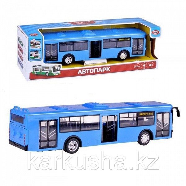 Инерционный автобус "Автопарк" (свет, звук), синий от компании Каркуша - фото 1