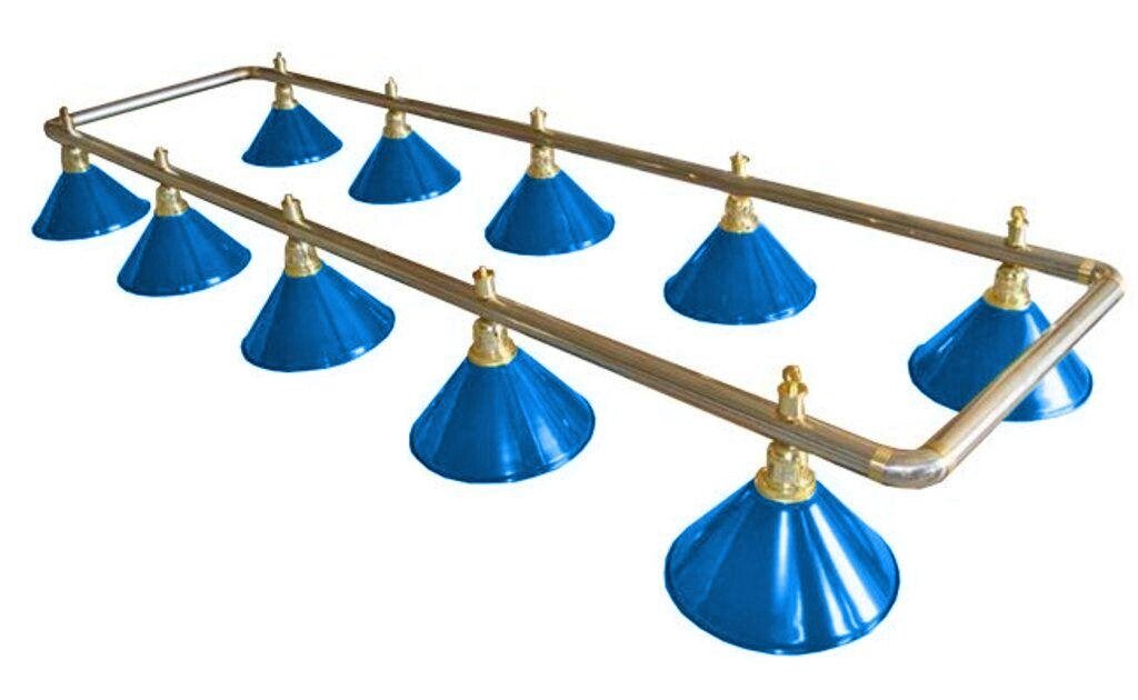 Лампа на десять плафонов «Blue Light» (серебристо-золотистая штанга, синий плафон D35см) от компании Каркуша - фото 1