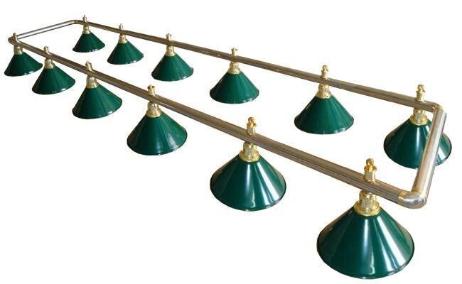 Лампа на двенадцать плафонов «Evergreen» (серебристо-золотистая штанга, зеленый плафон D35см) от компании Каркуша - фото 1