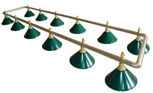 Лампа на двенадцать плафонов «Evergreen»серебристо-золотистая штанга, зеленый плафон D35см)