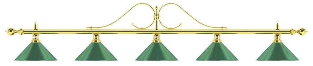Лампа на пять плафонов «Classic» (витая золотистая штанга, зеленый плафон D35см) от компании Каркуша - фото 1