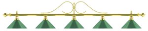 Лампа на пять плафонов «Classic»витая золотистая штанга, зеленый плафон D35см)