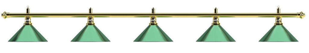 Лампа на пять плафонов «Evergreen» (золотистая штанга, зеленый плафон D35см) от компании Каркуша - фото 1