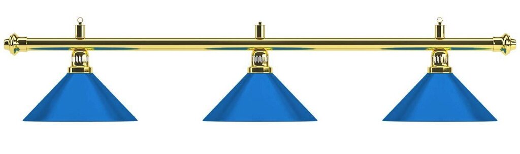 Лампа на три плафона «Blue Light» (золотистая штанга, синий плафон D35 см) от компании Каркуша - фото 1