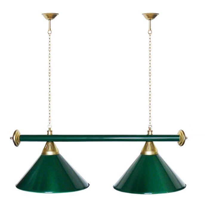Лампа STARTBILLIARDS 2 пл. (плафоны зеленые, штанга зеленая, фурнитура золото) от компании Каркуша - фото 1