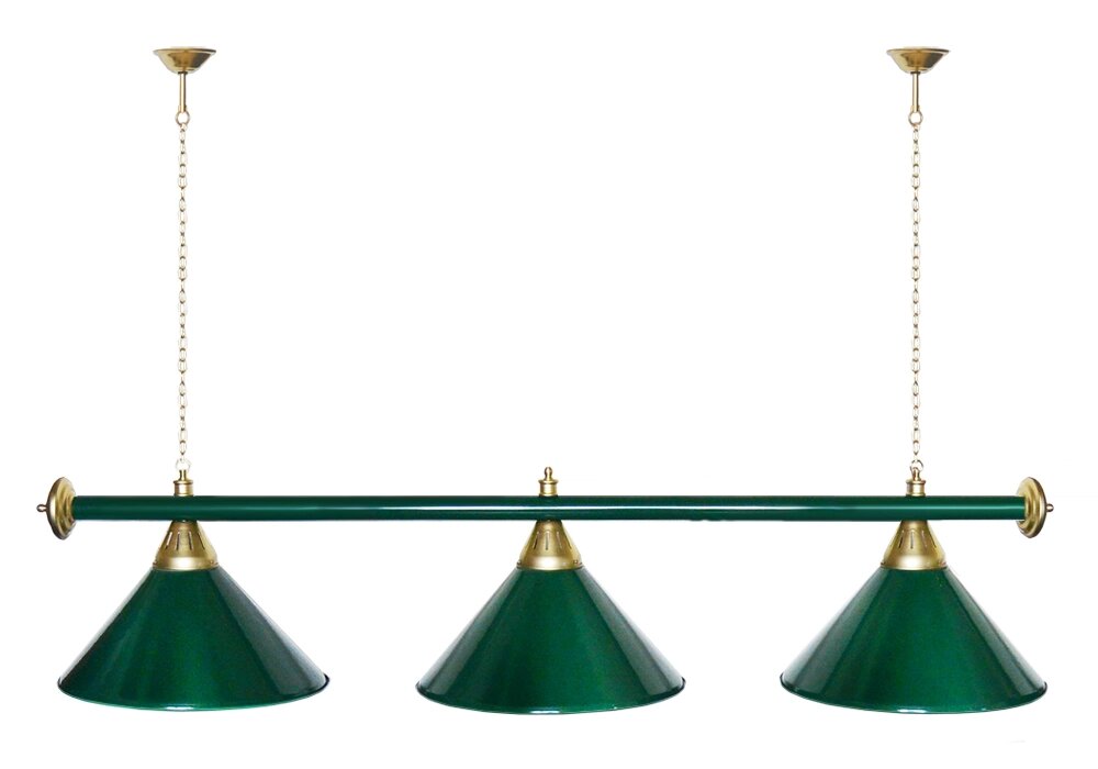 Лампа STARTBILLIARDS 3 пл. (плафоны зеленые, штанга зеленая, фурнитура золото) от компании Каркуша - фото 1