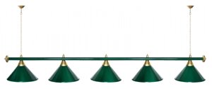 Лампа STARTBILLIARDS 5 пл. (плафоны зеленые, штанга хром, фурнитура золото)