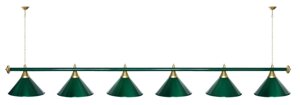 Лампа STARTBILLIARDS 6 пл. (плафоны зеленые, штанга зеленая, фурнитура золото)