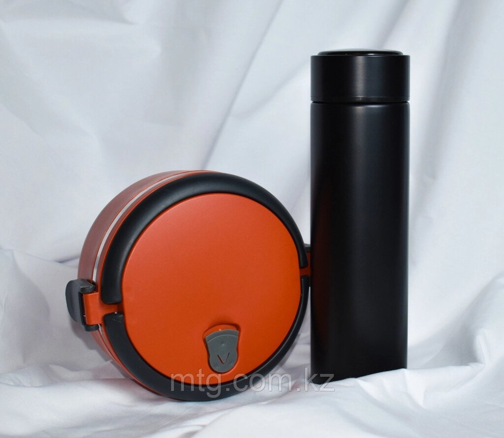 Подарочный набор ланч-бокс и термос чёрный от компании Каркуша - фото 1