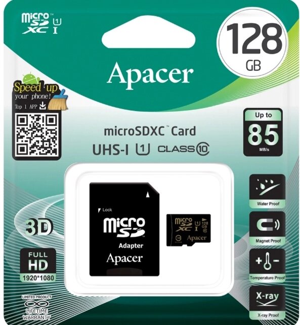 128гб. Micro SDHC  Апачер класс 10 ухс-1 карта памяти оригинал от компании ИП Флешки Алматы - фото 1