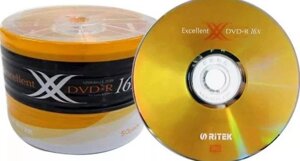 Dvd+R  RITEK 4"7g 16x EXELENT GOLd 50 шт упаковке.. термоупаковка оем в Алматы от компании ИП Флешки Алматы