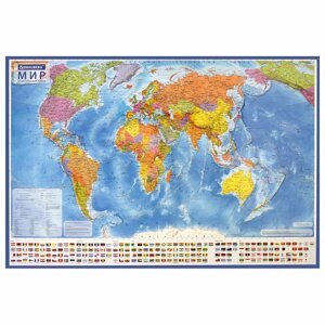 Карта мира политическая 101х70 см, 1:32М, с ламинацией, интерактивная, европодвес, BRAUBERG