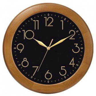 Часы d=300мм, круглые, черные, деревянный корпус, минеральное стекло Часпром - фото