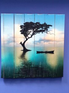 Картина «Лодка у дерева на реке» 6080 см