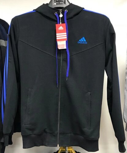 Костюм спортивный мужской Adidas с капюшоном черный-синий/черный