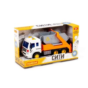 "Сити", автомобиль-контейнеровоз инерционный (со светом и звуком) (оранжевый) (в коробке) 86228