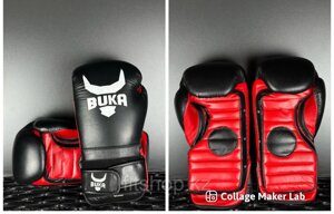 Боксерские перчатки Buka ( натуральная кожа ) цвет черно/красный 14