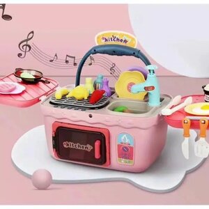 Детская игровая кухня picnic chef в чемодане розовая со звуковыми и световыми эффектами на батарейках