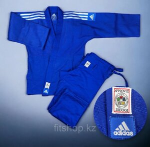Кимоно для дзюдо Adidas IJF синее с белыми лампасами , ростовка 140-185)