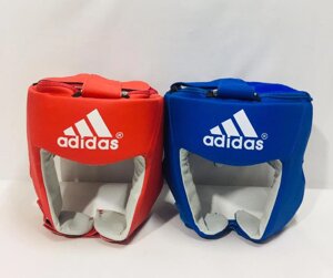 Кожаный шлем для бокса ADIDAS со знаком AIBA цвет красный , синий
