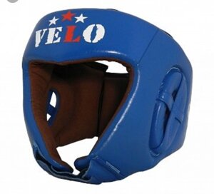 Кожаный шлем для бокса VELO со знаком AIBA цвет красный , синий