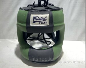 Шлем для бокса с бампером Fairtex F-Day ( Цвет зеленый ) натуральная кожа