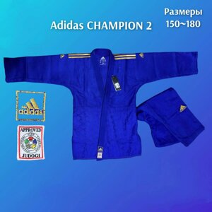 Кимоно для дзюдо Adidas Champion 2 Original IJF белое, синее с золотыми лампасами