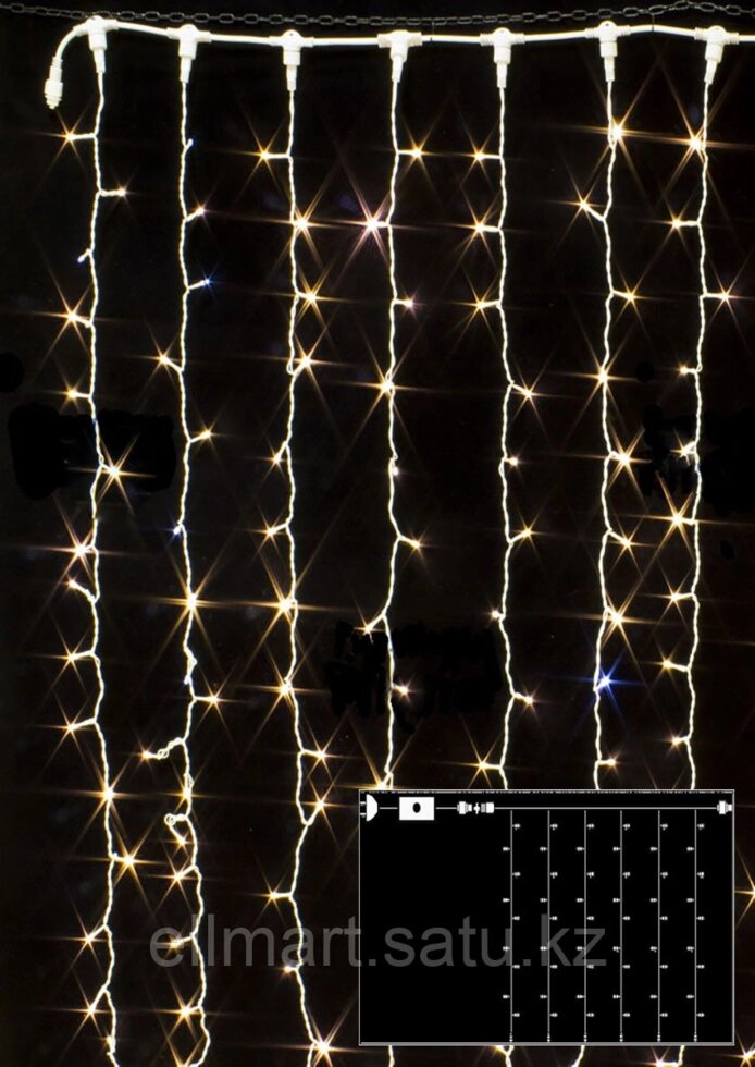 Светодиодная гирлянда Дождь 6*2  теплый белый цвет статический режим работы 600 лампочек от компании Ellmart - фото 1